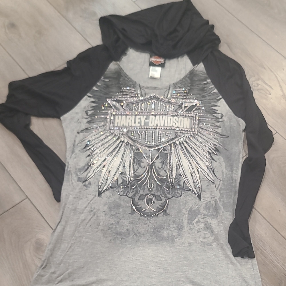 Harley-Davidson Women’s Gray & Black Foil Logo Hoodie Top
